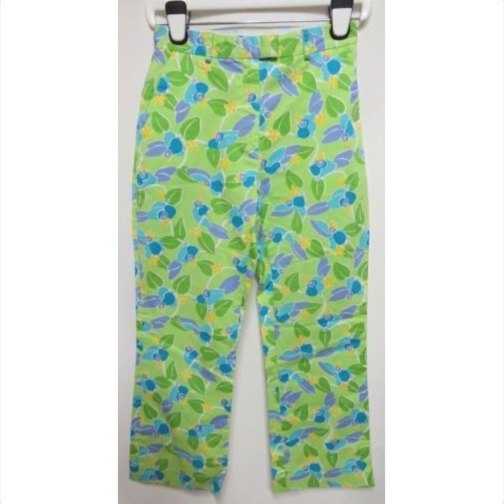 Lilly Pulitzer Green Too Jays Cotton Stretch Cropped Capri Florence Pant…